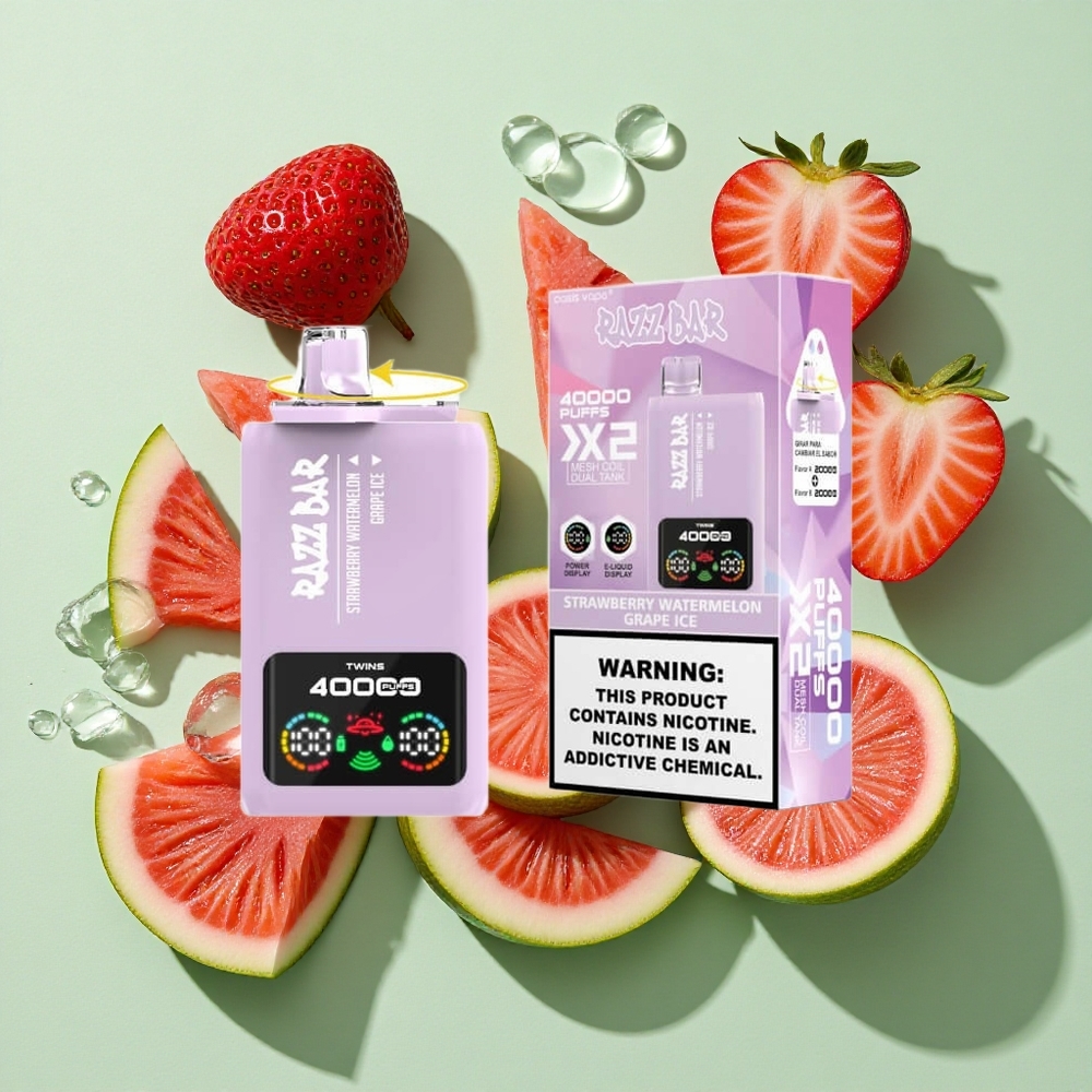 Razz Bar 40000 Puffs Jordbær_Vannmelon_Druer Is Engangs Vape Skjermvisning Type-C Port engros Norge