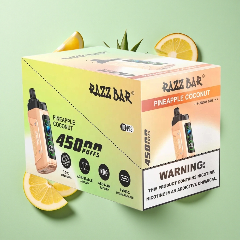Razz Bar 45000 Puffs Ananas Kokos Engangs Vape 1.0 Ohm Mesh Coil engros Norge