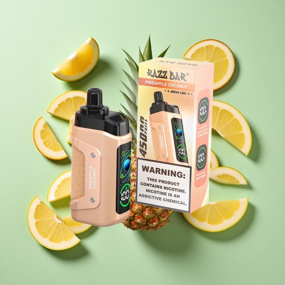 Razz Bar 45000 Puffs Ananas Kokos Engangs Vape 1.0 Ohm Mesh Coil engros Norge