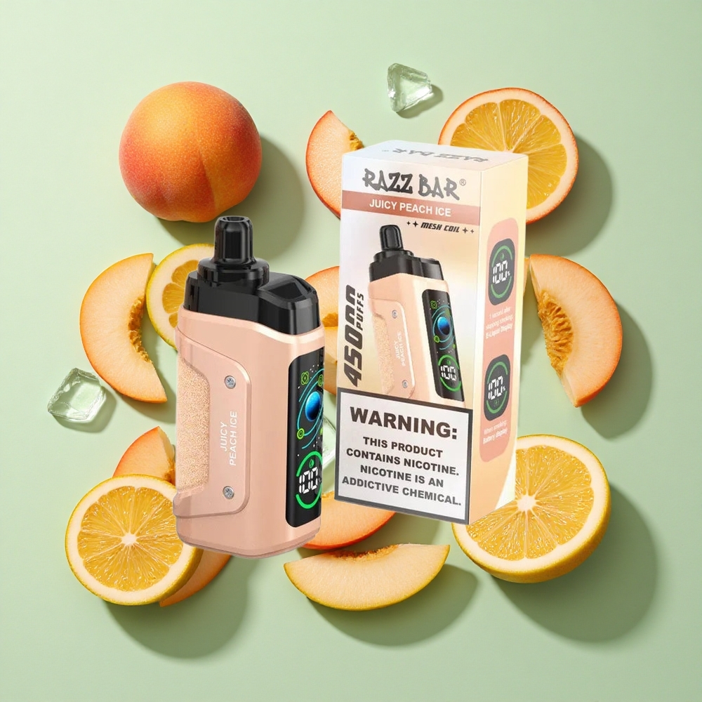 Razz Bar 45000 Puffs Engangs Vape Juicy Peach Ice Justert Luftstrøm engros Norge Type-C Lading