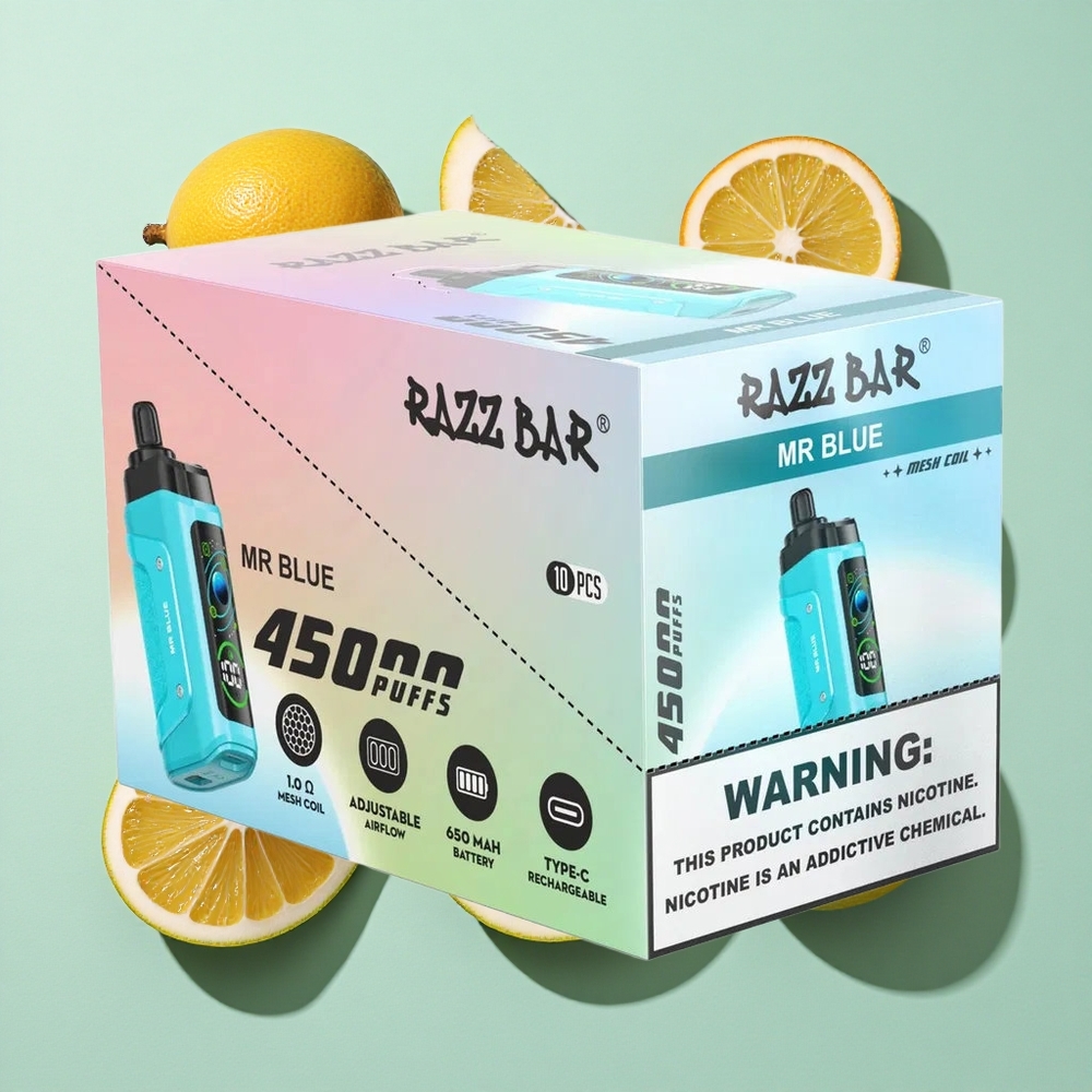 Razz Bar 45000 Puffs Engangs Vape Mr Blå engros Norge Type-C Lader 20 mg/ml Nikotin