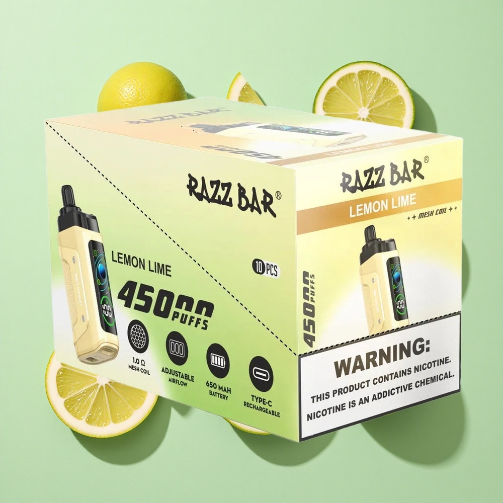 Razz Bar 45000 Puffs Engangs Vape Sitron Lime og Bringebær engros Norge 650 mAh Type-C