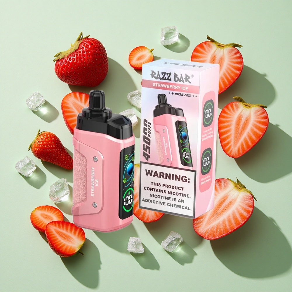 Razz Bar 45000 Puffs Jordbær Is Engangs Vape engros Norge Justerbar Luftstrøm 1.0 Ohm Mesh Coil