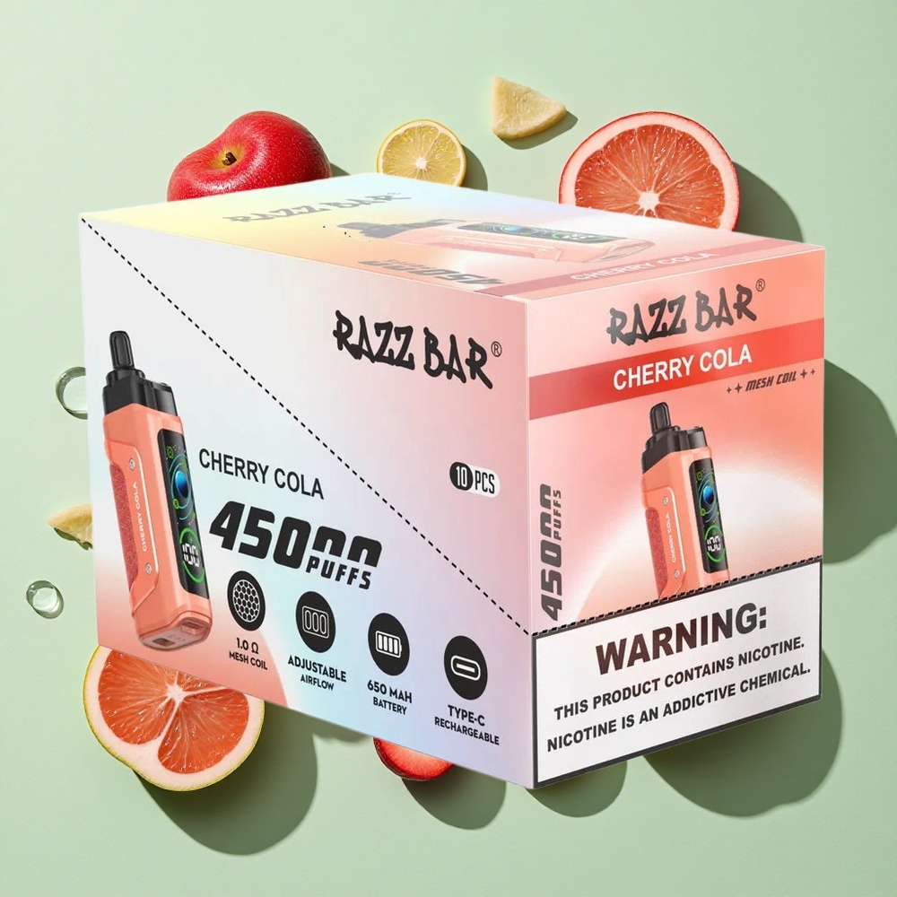 Razz Bar 45000 Puffs Kirsebær Cola Engangs Vape Justerbar Luftstrøm engros Norge
