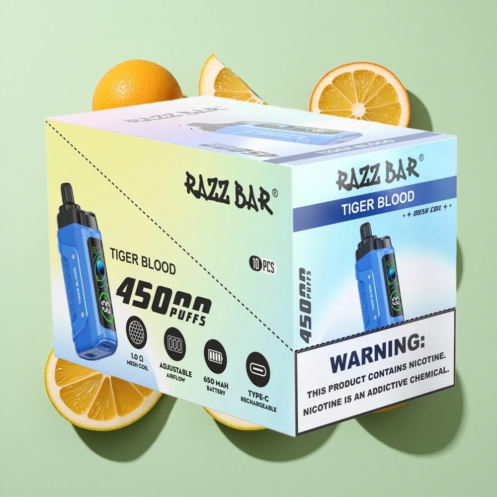 Razz Bar 45000 Puffs Tigerblod Engangs Vape 1.0 Ohm Mesh Coil engros Norge