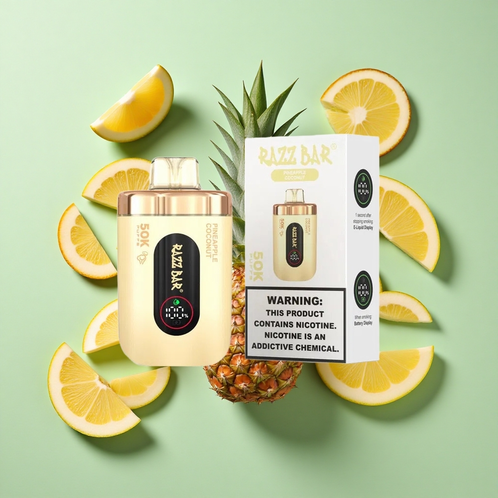 Razz Bar 50K Puffs Ananas Kokosnott Engangs Vape 50000 Puffs Type-C engros Norge