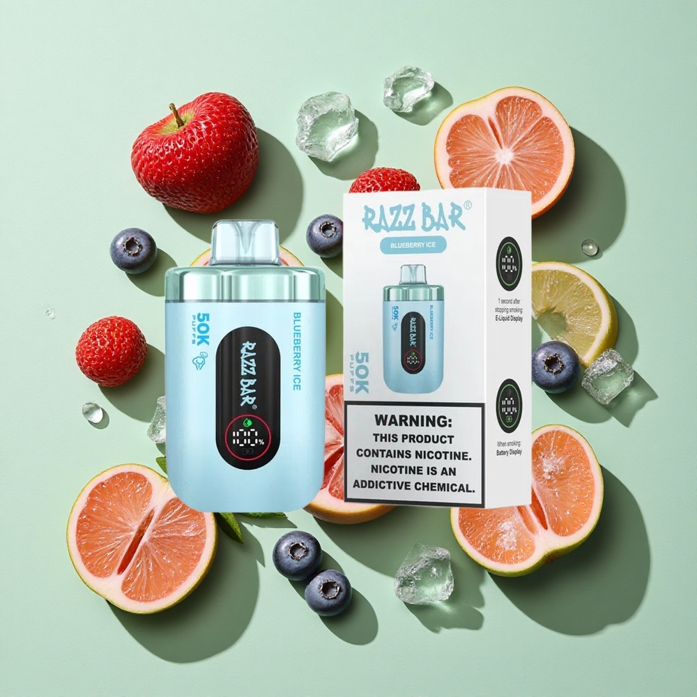 Razz Bar 50K Puffs Blåbær Is Engangs Vape 50000 Puffs 2% Nikotin engros Norge