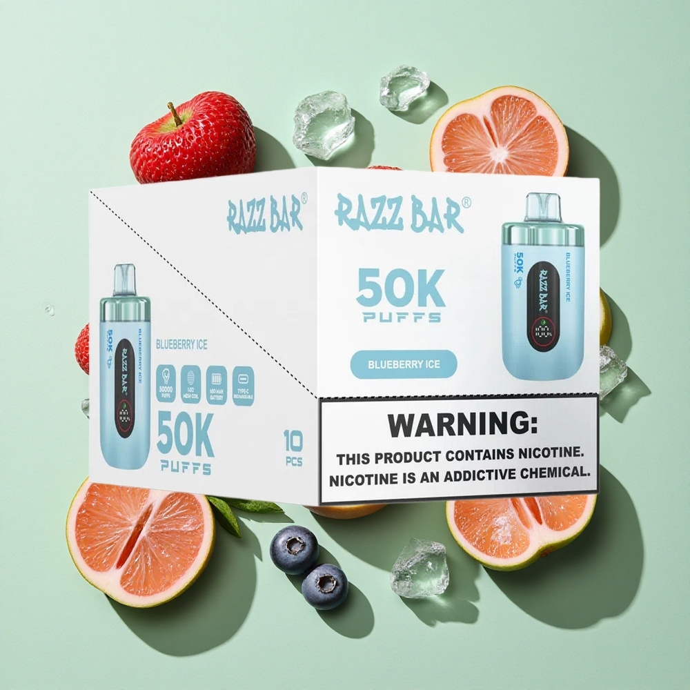 Razz Bar 50K Puffs Blåbær Is Engangs Vape 50000 Puffs 2% Nikotin engros Norge
