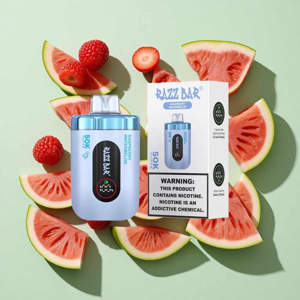 Razz Bar 50K Puffs Bringebær Vannmelon Engangs Vape engros Norge 650 Mah Batteri Type-C Lading