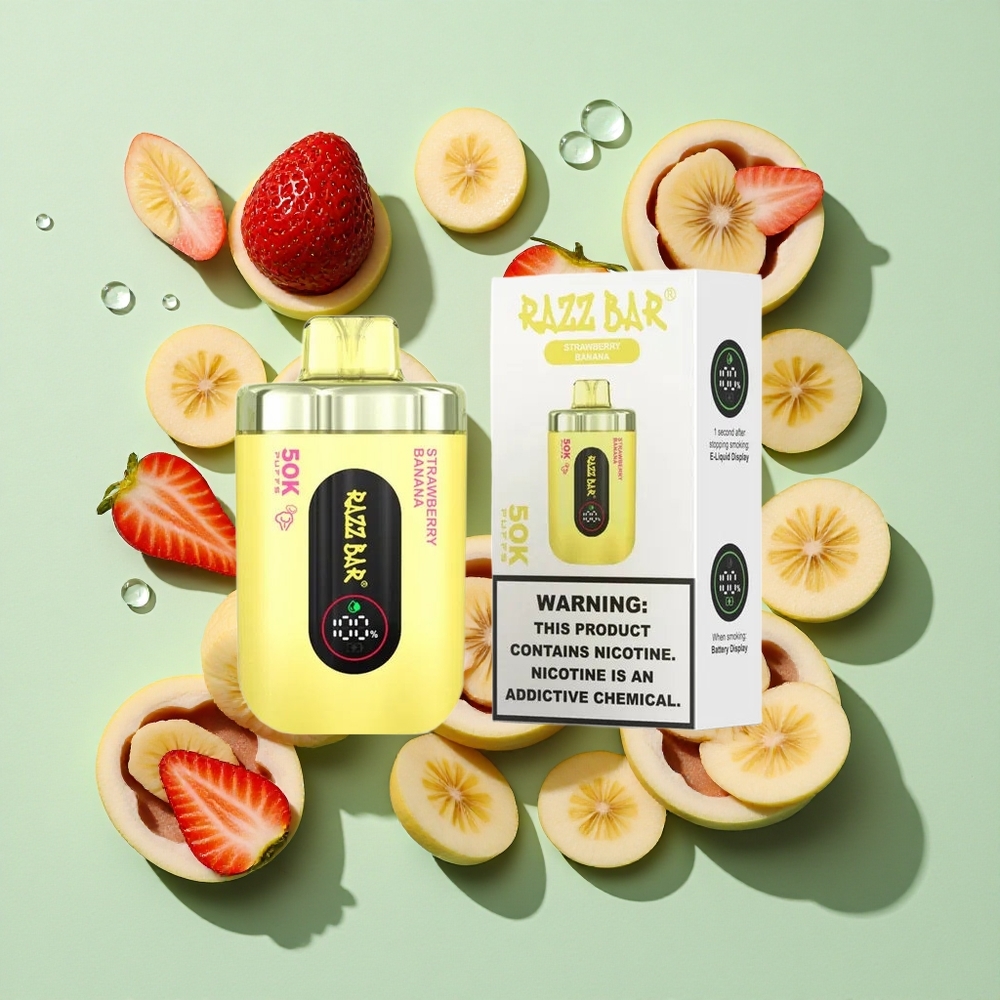 Razz Bar 50K Puffs Jordbær Banan Engros Norge 1.0 Ohm Mesh Coil Type-C