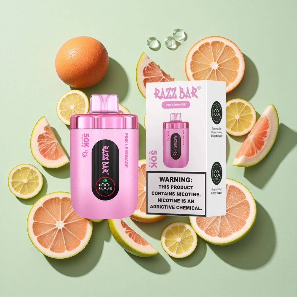 Razz Bar 50K Puffs Pink Lemonade (Rosa Sitronade) Engangs Vape 50000 Puffs Type-C Opladbar engros Norge