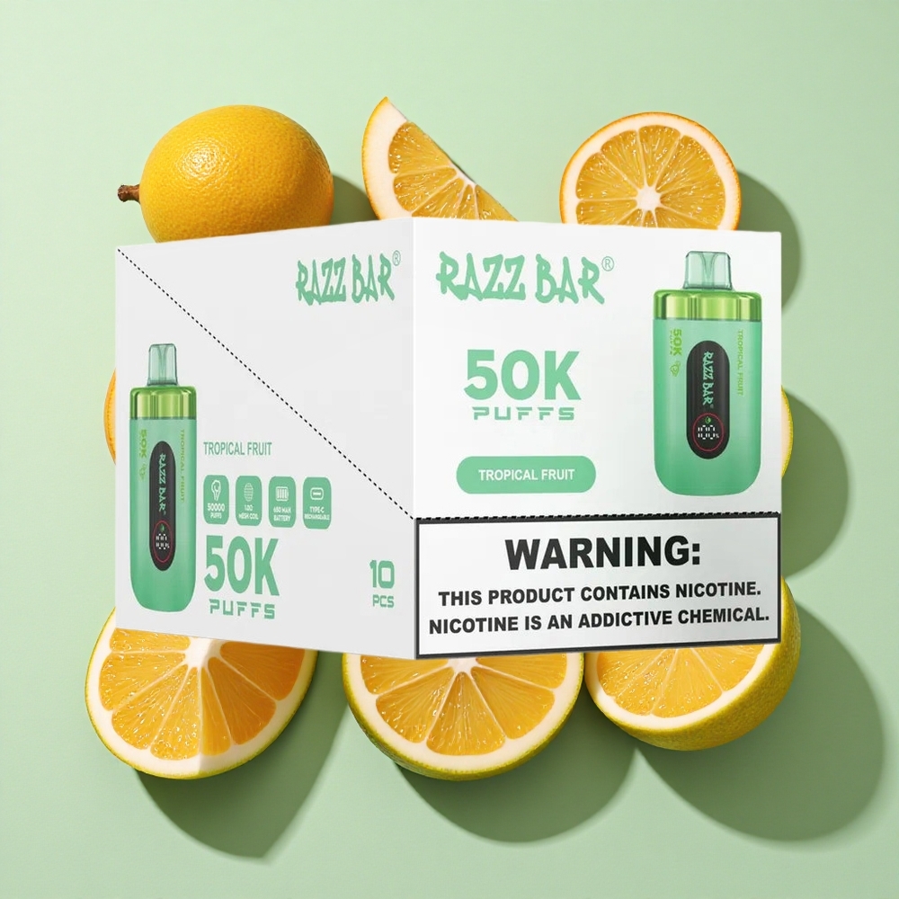 Razz Bar 50K Puffs Tropisk Frukt Engangs Vape 50 000 Puffs Engros Norge Type-C Ladbar