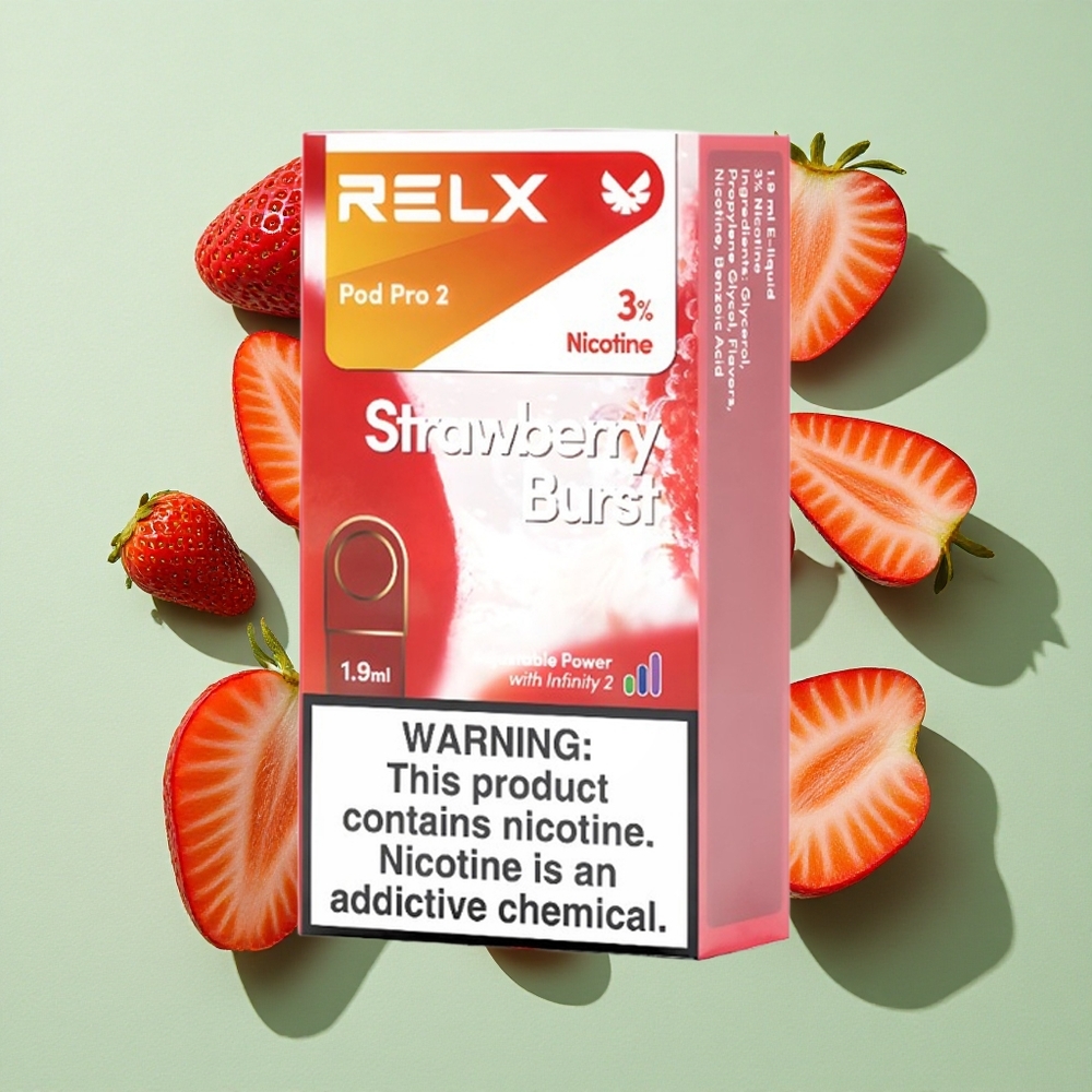 RELX Pod Pro 2 600 puffs Jordbærsmakt engros Norge 3% nikotin 1.9ml