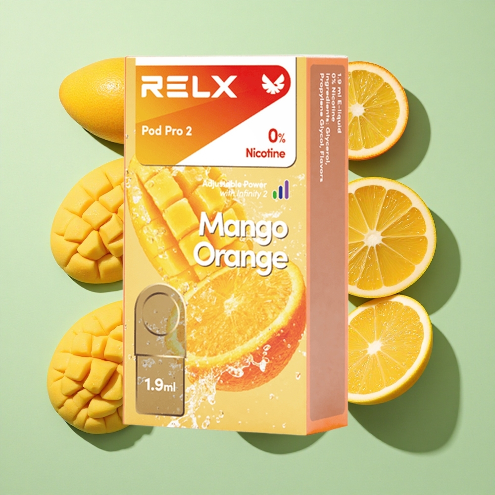 RELX Pod Pro 2 600 puffs Mango Appelsin engros Norge 1.9ml 0% nikotin