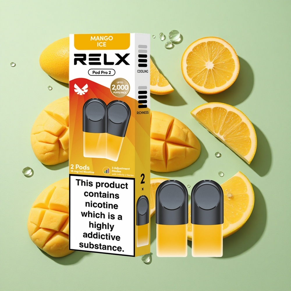 RELX Pod Pro 2 600 puffs Mango Is engros Norge 1,9ml 3 spenningsmoduser