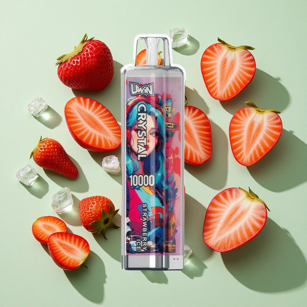 UWIN Crystal 10000 Puffs Jordbær Is Engangs Vape 18ml engros Norge RGB lys