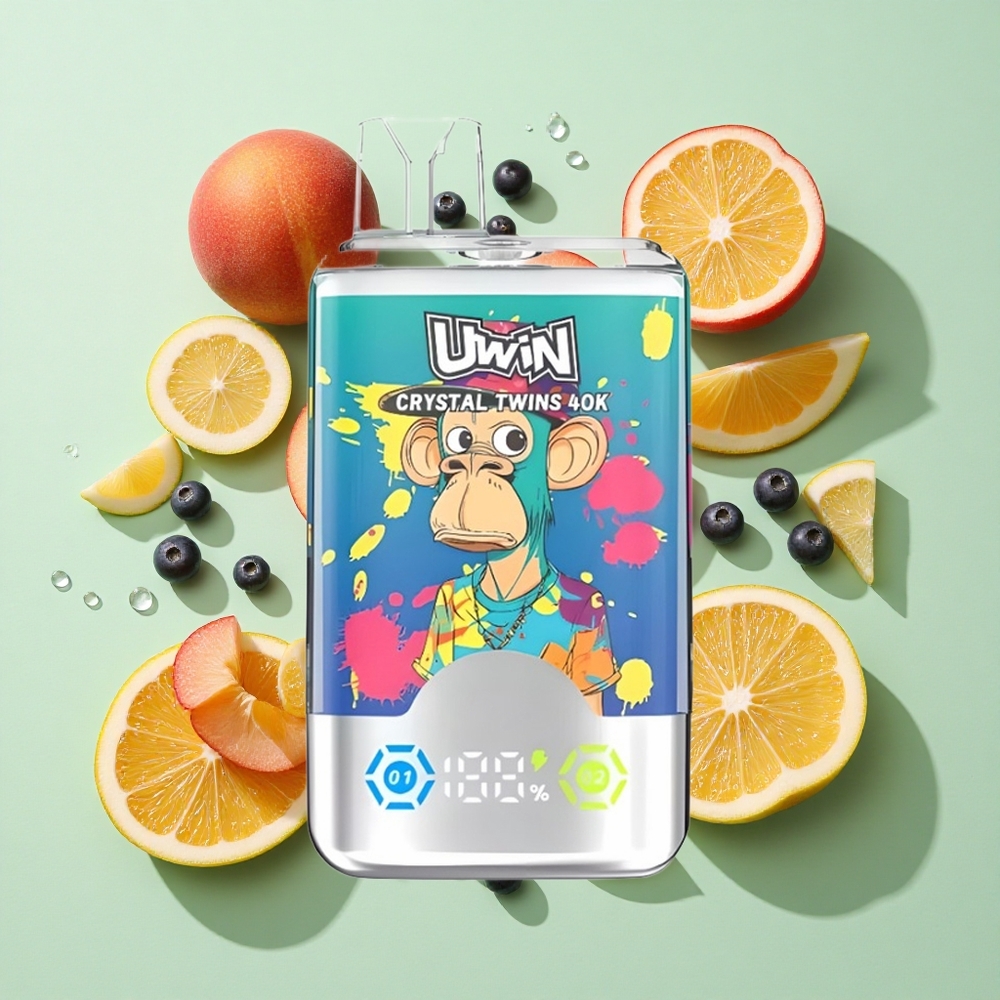 UWIN Crystal Twins 40000 Puffs Blåbær Is & Sommerfersken Is engros Norge 32ml 850mAh