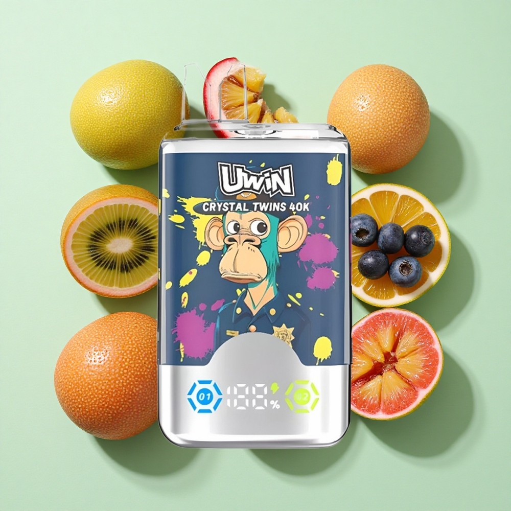 UWIN Crystal Twins 40000 Puffs Kiwi Pasjonsfrukt Guava Blåbær Bringebær engros Norge 32ml 850mAh