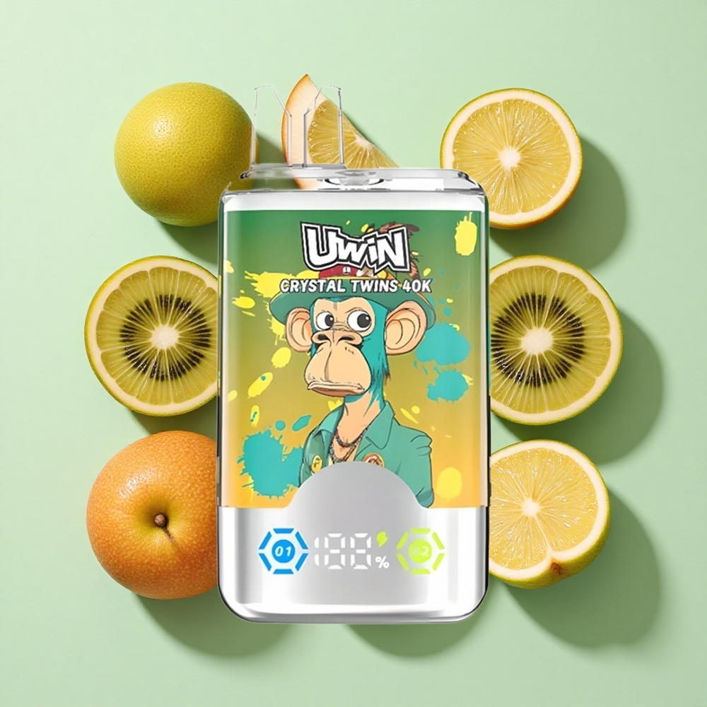 UWIN Crystal Twins 40000 Puffs Kiwi Pasjonsfrukt Guava To Epler engros Norge 850mAh Type-C