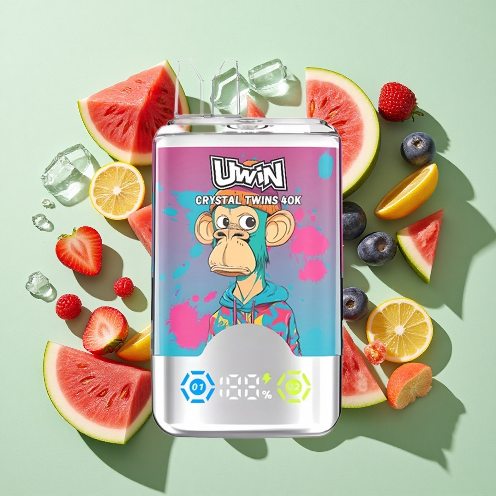 UWIN Crystal Twins 40000 Puffs Vannmelon Is & Blandede Bær engros Norge Type-C 850mAh