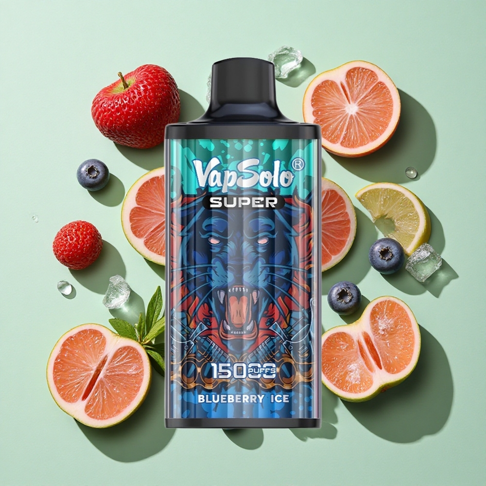Vapsolo Super 15000 Puffs Blåbær Is Engangs Vape 40ml engros Norge Type-C