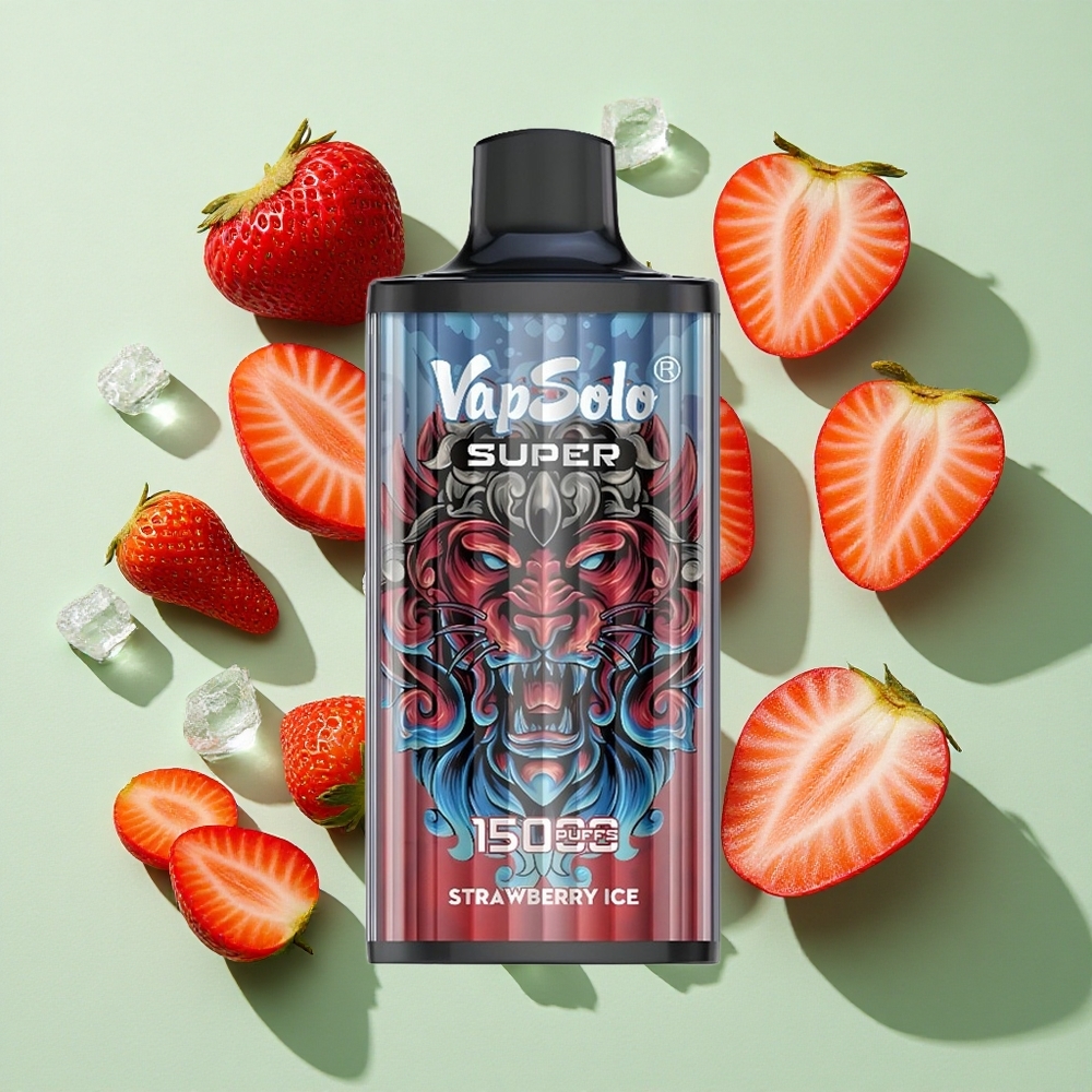 Vapsolo Super 15000 Puffs Jordbær Is Engangs Vape 40ml engros Norge Type-C