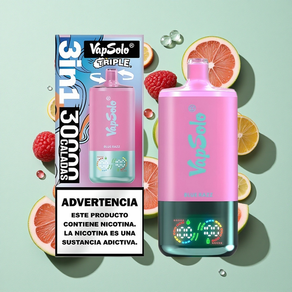 VapSolo Triple 30000 Puffs Blå Bringebær engros Norge 40ml Type-C