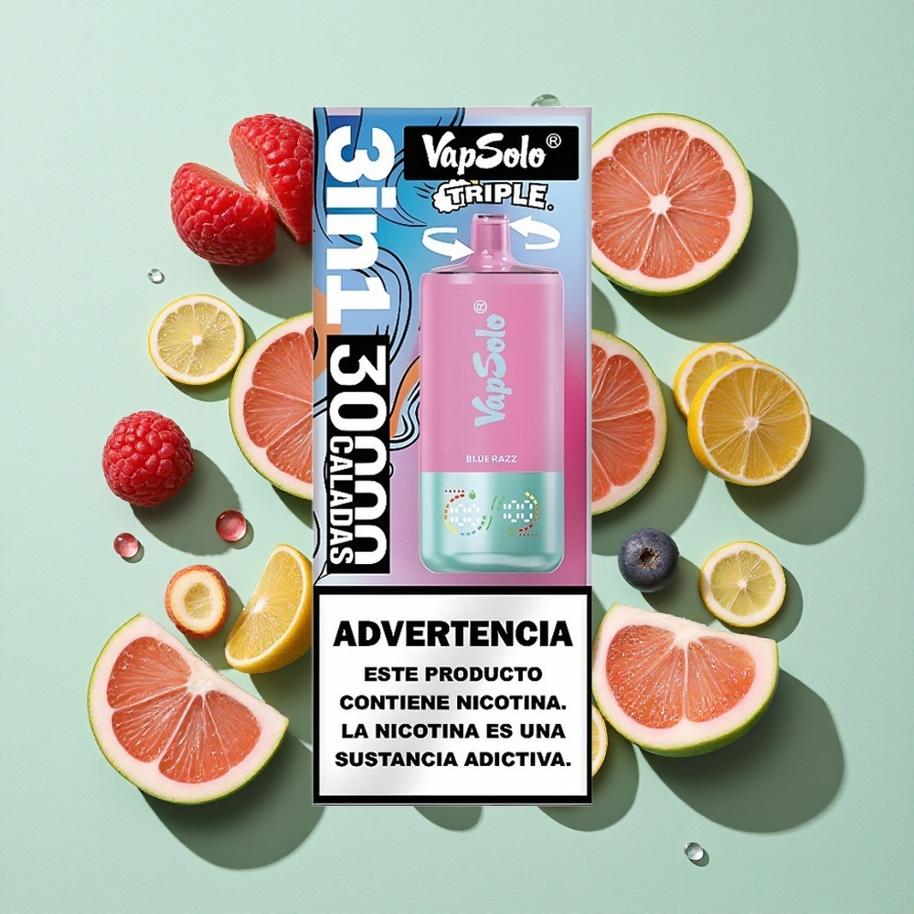 VapSolo Triple 30000 Puffs Blå Bringebær engros Norge 40ml Type-C