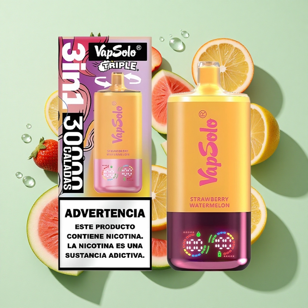 VapSolo Triple 30000 Puffs Jordbær Vannmelon & Sitrus Fersken engros Norge 40ml Type-C