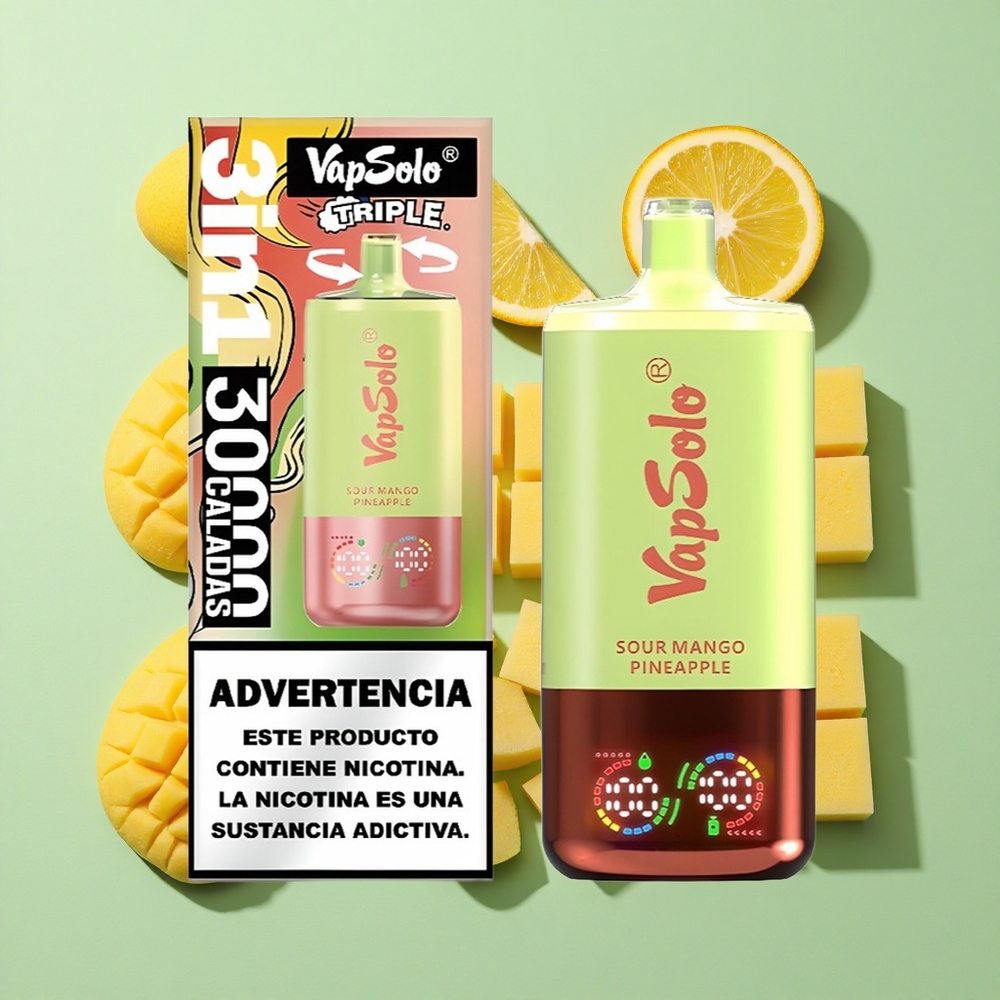 VapSolo Triple 30000 Puffs Sur Mango Ananas engros Norge 40ml E-Likvid