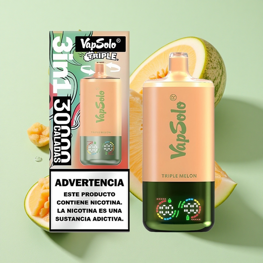 VapSolo Triple 30000 Puffs Trippelmelon Engangs Vape 40ml engros Norge Type-C-lading