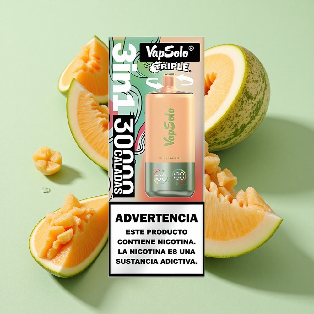 VapSolo Triple 30000 Puffs Trippelmelon Engangs Vape 40ml engros Norge Type-C-lading