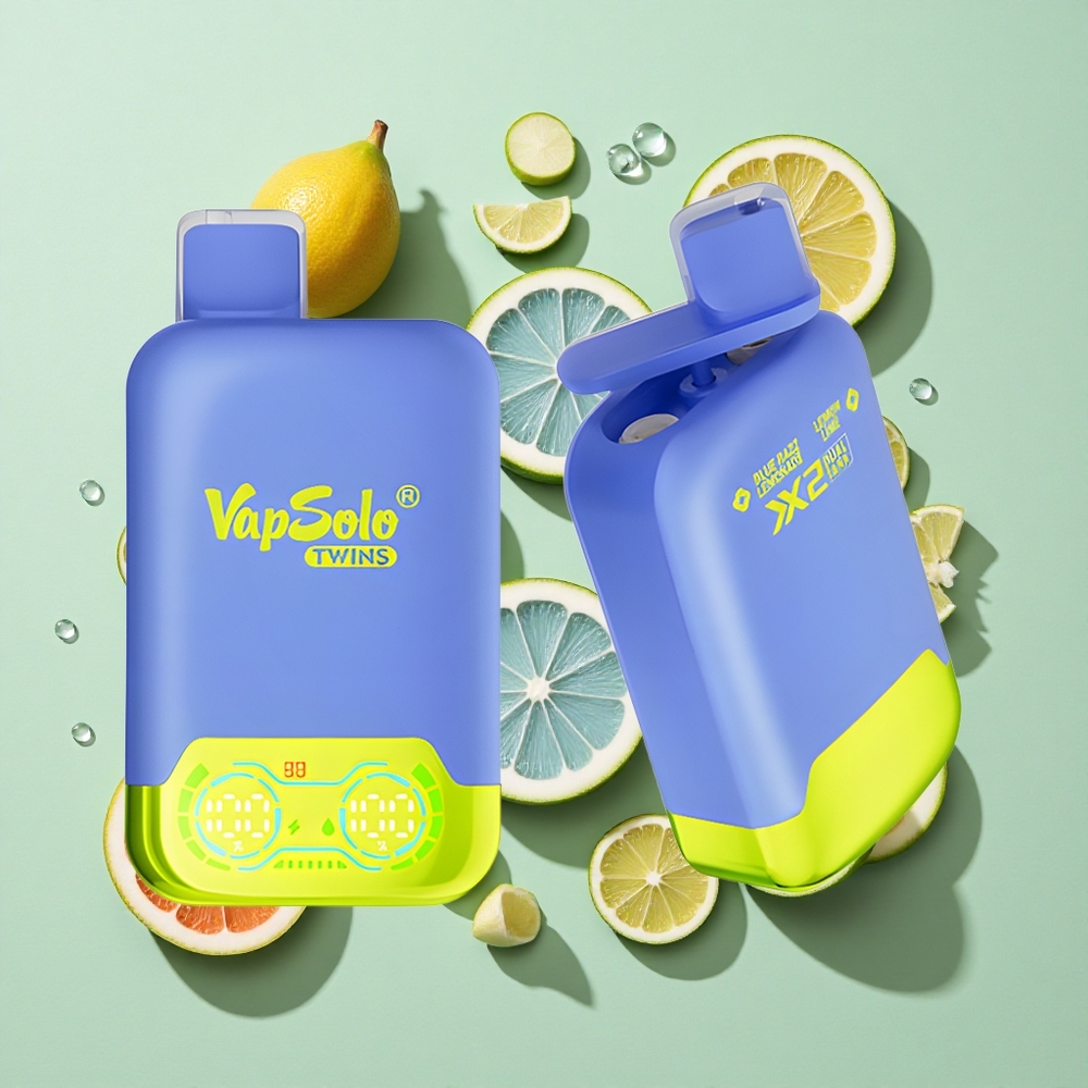 Vapsolo Twins 20000 Puffs Blå Bringebær Lemonade & Sitron Lime engros Norge Type-C lading 40 ml