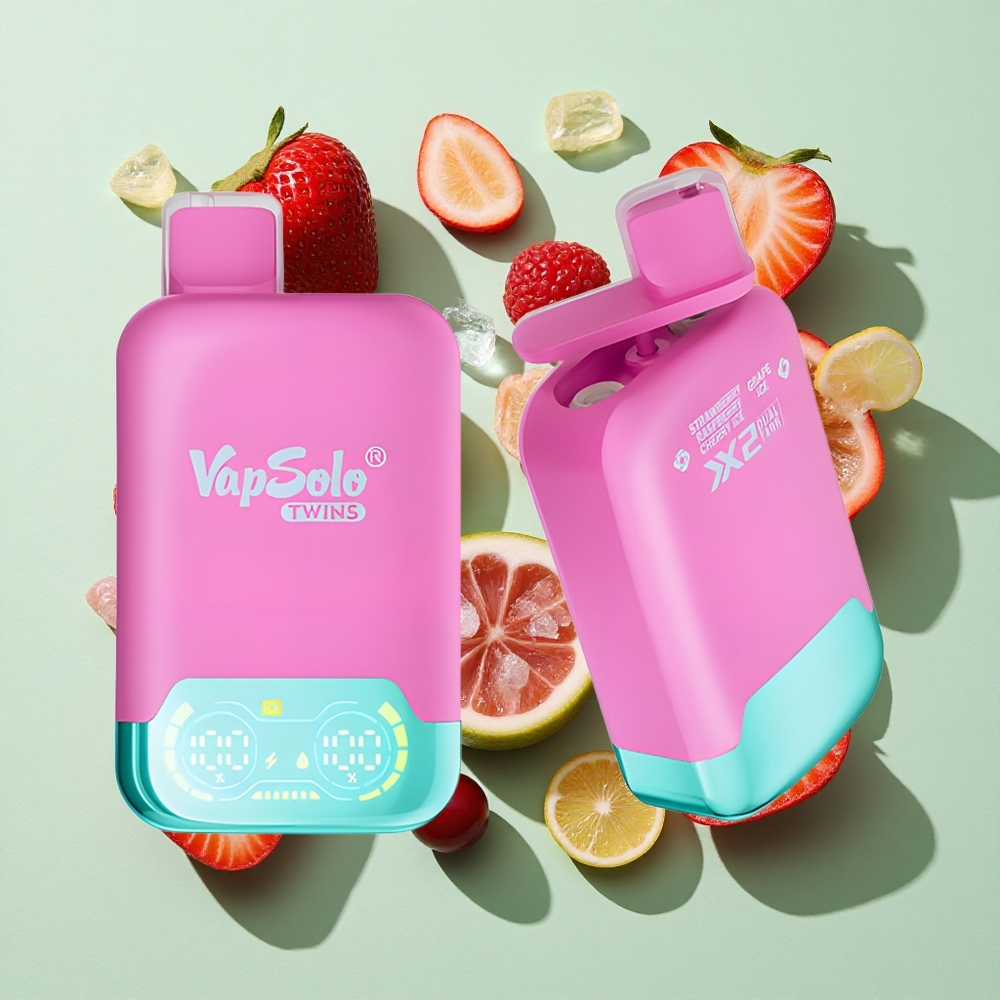 Vapsolo Twins 20000 Puffs Jordbær Bringebær Kirsebær Is & Drue Is engros Norge Type-C lading 40 ml