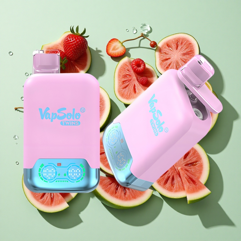 Vapsolo Twins 20000 Puffs Svart Is Dragefrukt Jordbær & Bringebær Vannmelon 40 ml engros Norge Type-C