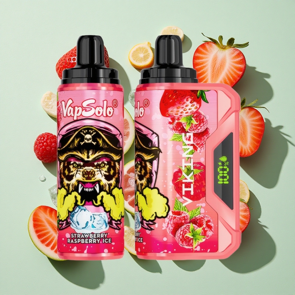 VapSolo VIKING 12000 Puffs Jordbær Bringebær Is Engangs Vape 22ml engros Norge Type-C