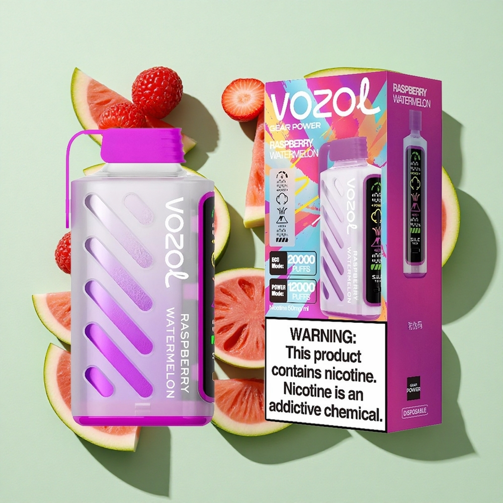 VOZOL Gear Power 20000 Puffs Bringebær Vannmelon engros Norge S.i.L.C. Tech Dual Mesh Coil