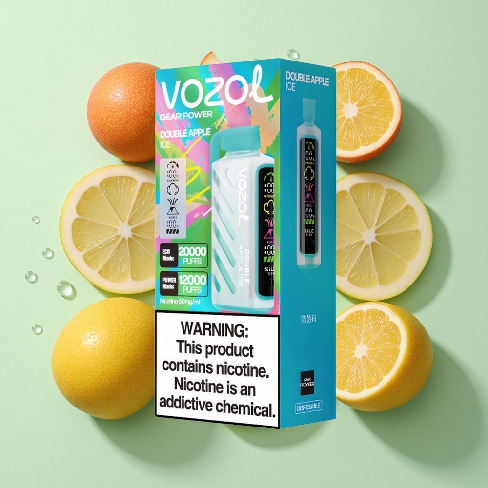 VOZOL Gear Power 20000 Puffs Dobbel Eple Is engros Norge S.i.L.C. Tech Full Skjerm Display