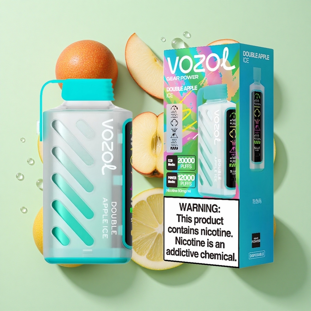 VOZOL Gear Power 20000 Puffs Dobbel Eple Is engros Norge S.i.L.C. Tech Full Skjerm Display