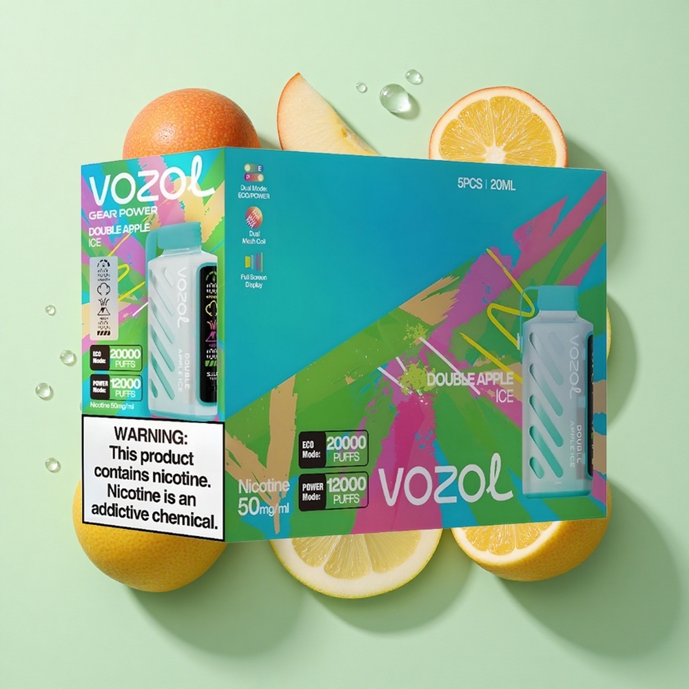 VOZOL Gear Power 20000 Puffs Dobbel Eple Is engros Norge S.i.L.C. Tech Full Skjerm Display