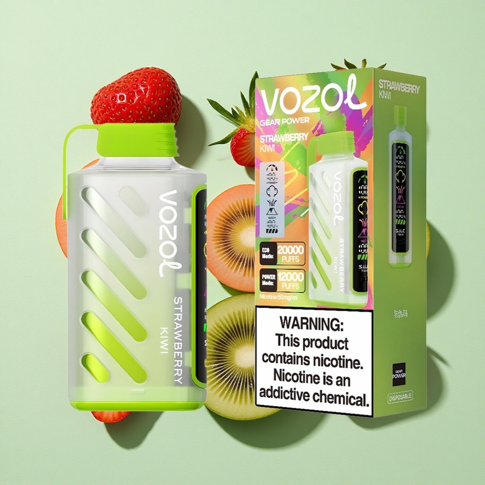 VOZOL Gear Power 20000 Puffs Jordbær Kiwi engros Norge Dual Mesh Coil Full Skjerm Skjerm