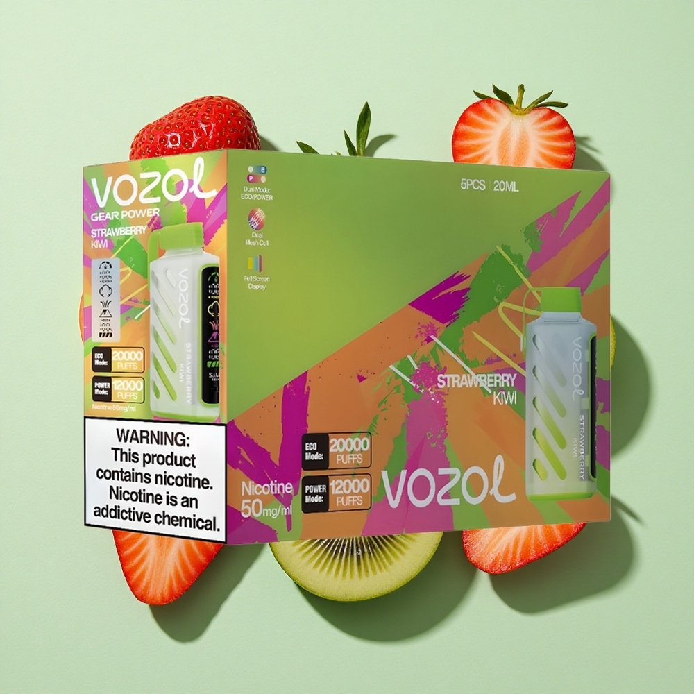 VOZOL Gear Power 20000 Puffs Jordbær Kiwi engros Norge Dual Mesh Coil Full Skjerm Skjerm