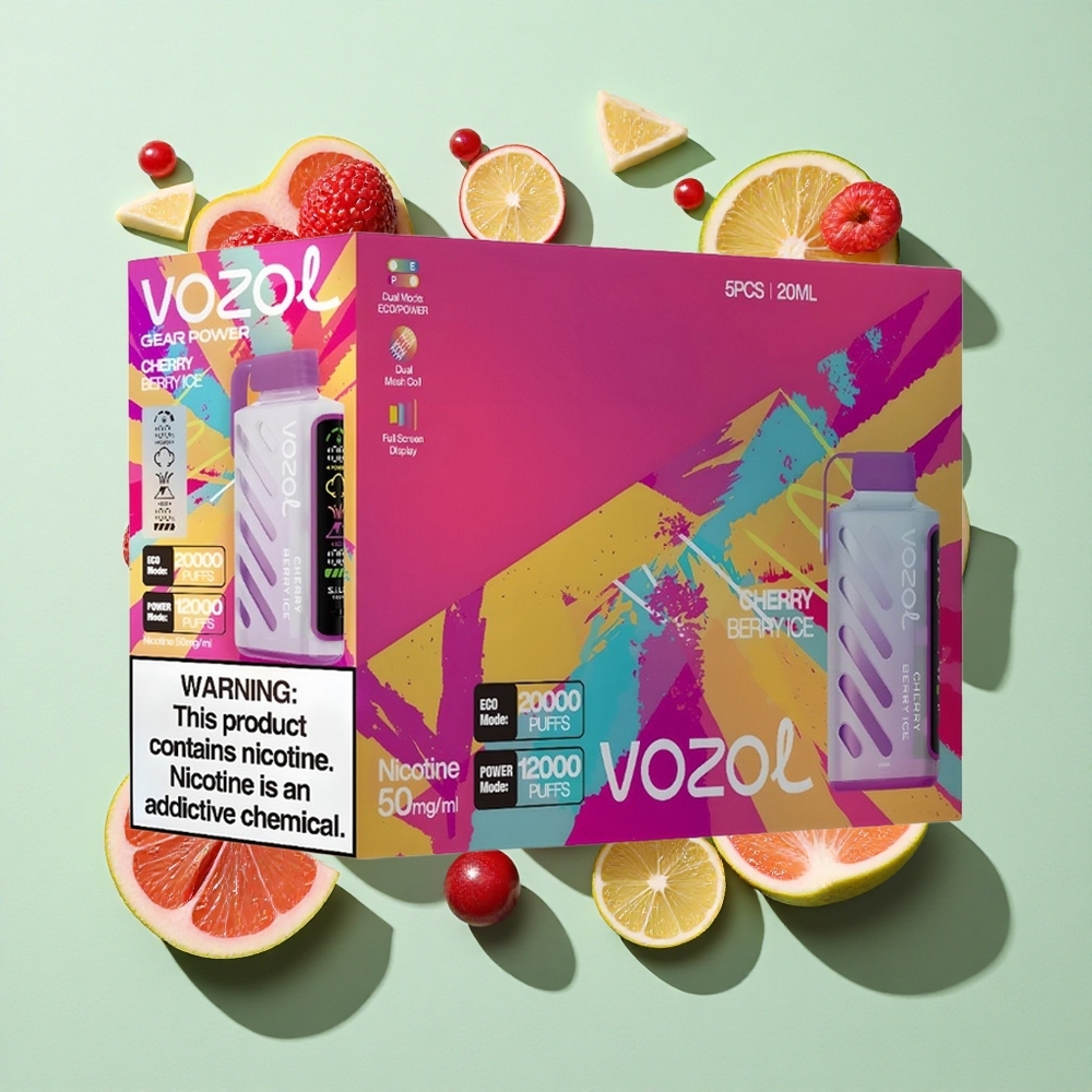 VOZOL Gear Power 20000 Puffs Kirsebær Bær Is Engangs Vape Full Skjerm Skjerm engros Norge Dual Mesh Coil
