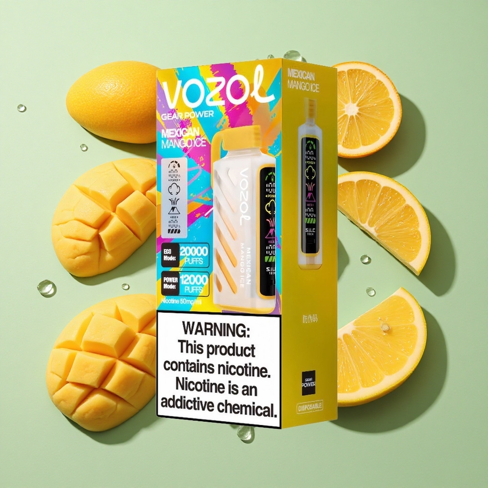 VOZOL Gear Power 20000 Puffs Mexicansk Mango Iske engros Norge Dual Mesh Coil Full Screen Display