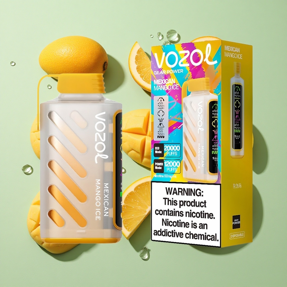 VOZOL Gear Power 20000 Puffs Mexicansk Mango Iske engros Norge Dual Mesh Coil Full Screen Display