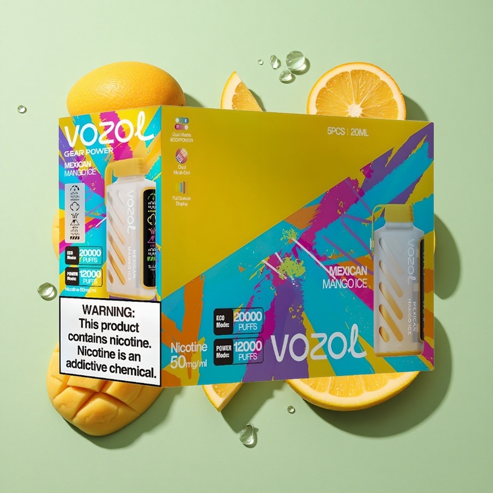 VOZOL Gear Power 20000 Puffs Mexicansk Mango Iske engros Norge Dual Mesh Coil Full Screen Display