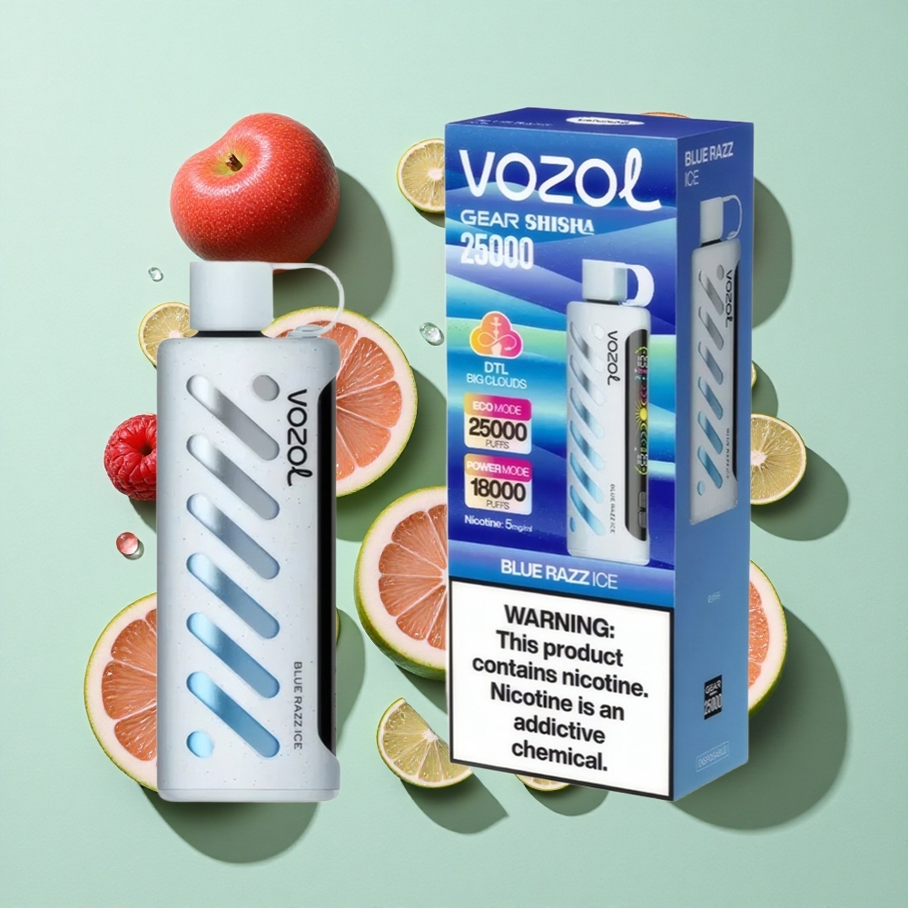VOZOL Gear Shisha 25000 Puffs Blå Bringebær Is engros Norge S.i.L.C Tech 1000mAh