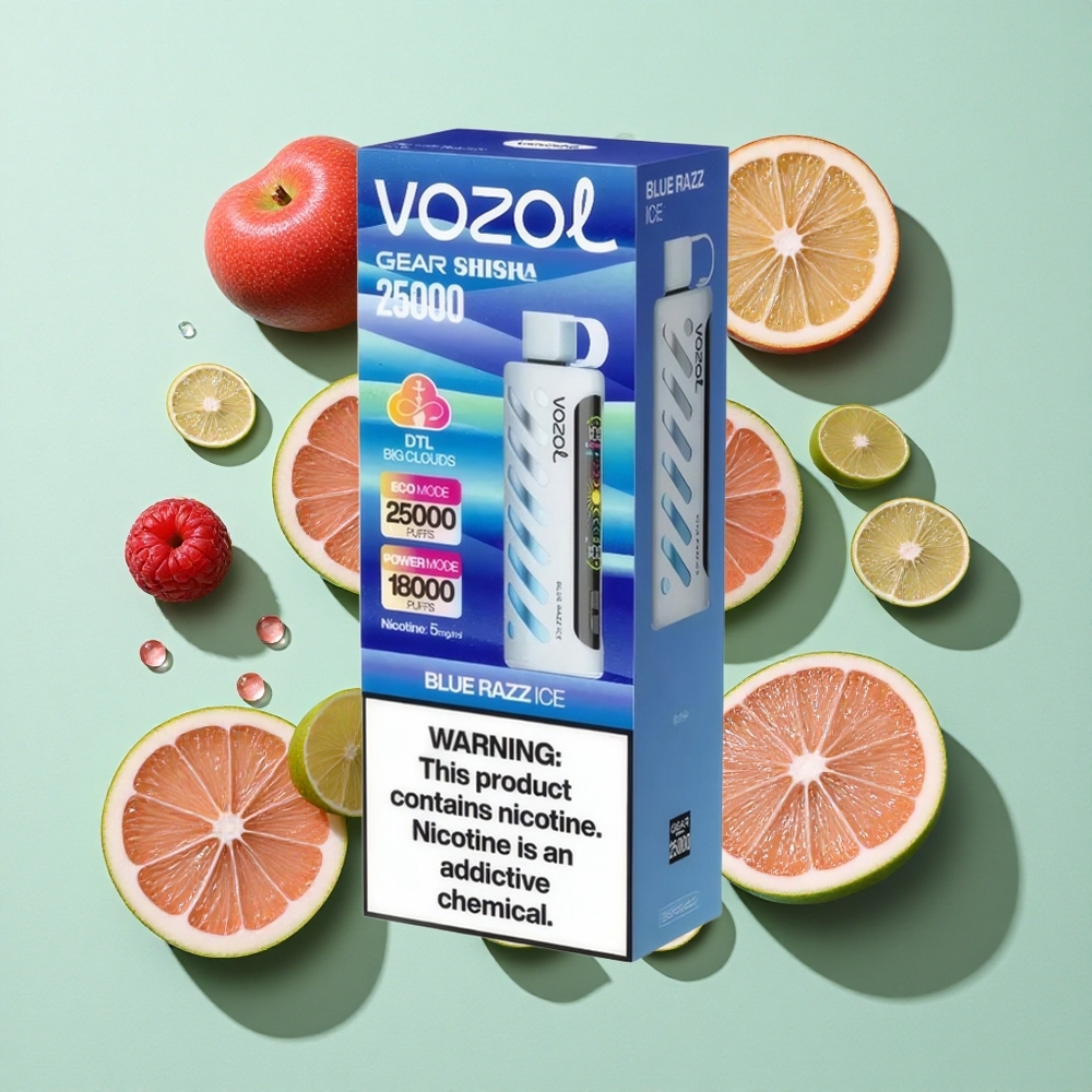 VOZOL Gear Shisha 25000 Puffs Blå Bringebær Is engros Norge S.i.L.C Tech 1000mAh