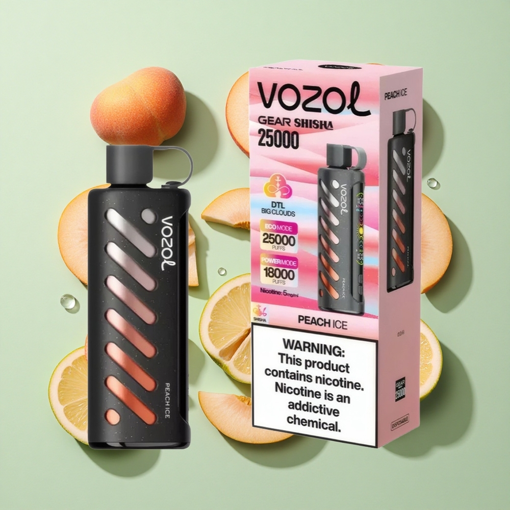 VOZOL Gear Shisha 25000 Puffs Fersken Is engros Norge 1000mAh 5mg/ml Nikotin
