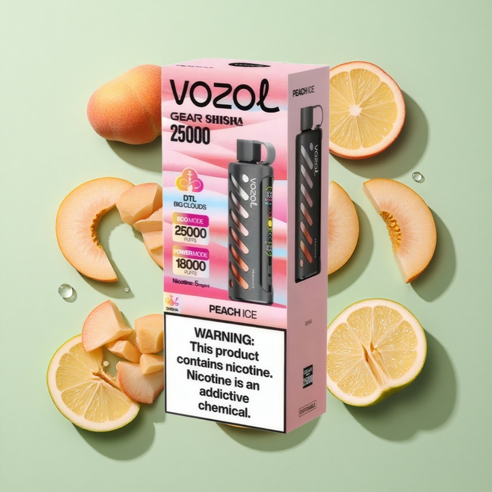 VOZOL Gear Shisha 25000 Puffs Fersken Is engros Norge 1000mAh 5mg/ml Nikotin
